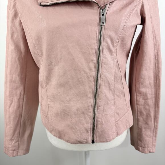 Anthropologie ETT:TWA Ripley Light Pink Faux Leather Moto Jacket SP Vegan Ribbed - Picture 4 of 16